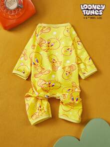 LOONEY TUNES X PETSIN 1 Cute Yellow Bird Cartoon Cute Pattern Printed Pet Cat Dog Universal Four Leg Set Elastic And Comfortable Dog Jumpsuit