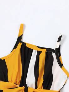 SHEIN Young Girl Striped Print Belted Cami Jumpsuit - Multicolor - View 4