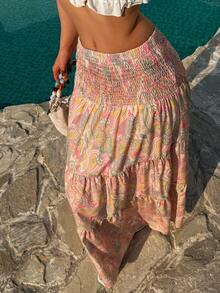 SHEIN Unity Women's Bohemian Print Skirt, Casual Holiday Daily Wear, Spring/Summer - Mint Green - View 3