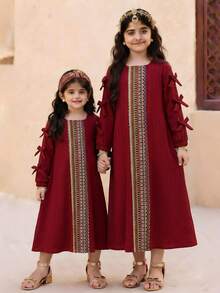 SHEIN Flamingo Print Long Sleeve Arabian Robe,Elegant Floral Kaftan Jalabiya Clothes - Red - View 5