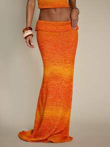 SHEIN BAE 女士优雅百搭撞色针织A字裙，适合约会和派对穿着 - 彩色 - 查看 4