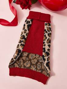 PETSIN 红色豹纹蝴蝶结宠物毛衣 – 秋冬新款宠物服装，适合泰迪犬和金毛寻回犬等大型犬 - 紅色 - 查看 9