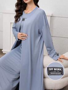 Graceveil 灰蓝色提花束腰连衣裙+外套，时尚优雅的法式阿拉伯风格女士套装 - 霧霾藍 - 查看 2