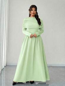 Elenzga Đầm dài tay trễ vai cổ đứng dáng chữ A thanh lịch lãng mạn dành cho nữ cỡ lớn, thích hợp mùa thu/đông. - màu xanh lá - Xem 1