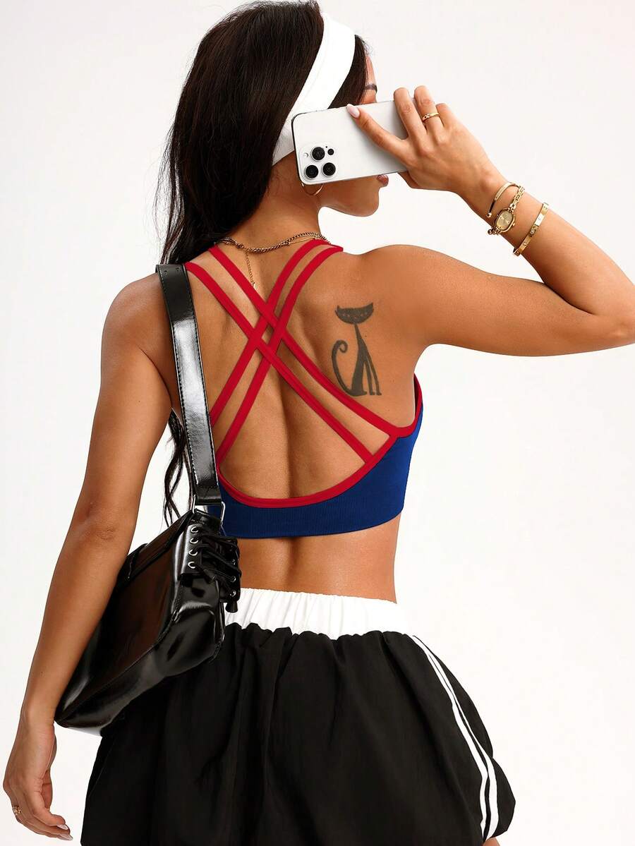 Core Rhythm Quần lót nữ không đường may, độ co giãn cao, kiểu dáng thể thao thường ngày, phối màu tương phản. - Màu xanh hải quân - Xem 1