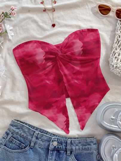 Soleia Women's Casual Vacation Tight Bandeau Top, Asymmetrical, Floral Print, Vacation, Summer Wear, Suitable For Beach, Summer Holidays ,Spring Women ,Beach For Women ,Casual Women