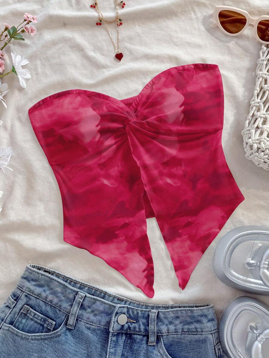 Soleia Women's Casual Vacation Tight Bandeau Top, Asymmetrical, Floral Print, Summer Wear, Suitable For Beach, Holidays ,Spring Women - Multicolor - View 1