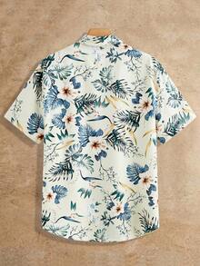 HIMLAND Loose Fit Men's Tropical Print Shirt, No T-Shirt - Apricot - View 2