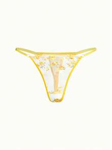 Bonmuse 性感女士花卉刺绣透明贴身两件套内衣套装，浪漫蜜月睡衣，狂野 - 黃色 - 查看 5