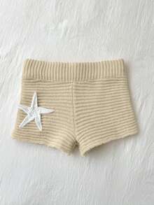 Elamini Women's Beach Vacation Style Starfish Crochet Knit Shorts - Apricot - View 3