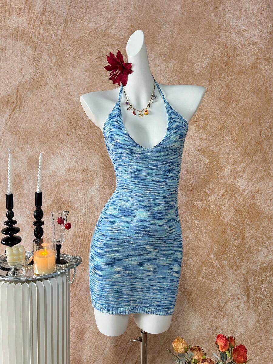 Elamini Women's Casual Island Beach Ombre Yarn Fitted Backless Knit Dress, Spring/Summer - Multicolor - View 1