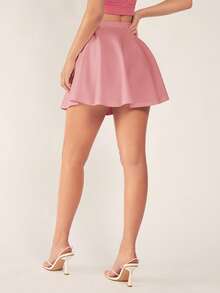 SHEIN BASICS Women's Solid Color Ruffle Hem Minimalist Design Versatile Summer Skirt Pink Skirt Aline Skirt Flare Skirt Mini Skirt Micro Skirt - Pink - View 4