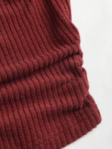 Sweetra Women's New Spring/Autumn/Winter Casual, Home, Office, Solid Color Plush Ribbed Open Front  Ruched Design Adjustable Waistband 2-Piece Set - Burgundy - View 4