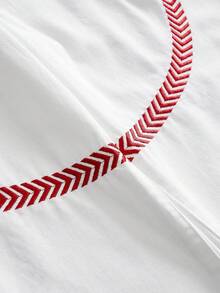 ROMWE Avant 女士宽松低腰白色牛仔裤，饰有红色刺绣图案 - 白色 - 查看 9