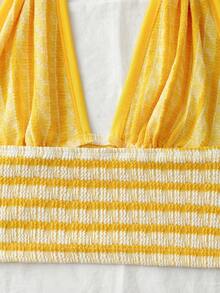 Roelina Áo croptop nữ gợi cảm hở lưng kẻ sọc, buộc dây phía trước, thích hợp cho kỳ nghỉ biển. - Màu vàng - Xem 8