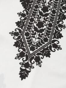 GlowEve 女士佩斯利印花系带A字连衣裙，优雅法式复古风，适合度假、通勤、情人节、约会、街头风、派对等场合，白色底黑色印花，早春/春夏新款，短袖/长袖可选。 - 彩色 - 查看 9