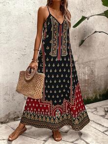 EMERY ROSE Women's Pattern Sleeveless A-Line Loose Positioning Floral Design Elegant Casual Vacation Commute Fashion Retro Versatile Early Spring/Spring & Summer Midi Dress - Multicolor - View 7