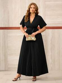 Roveilla 大码纯色休闲简约褶皱基础款连体裤