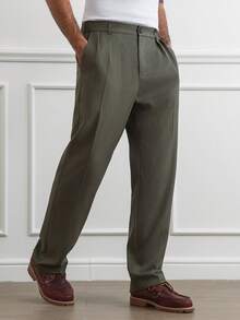 HUEFORM 男士复古修身直筒裤，休闲商务宽松长裤，基础通勤西装裤 - 橄欖綠 - 查看 6