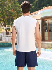 Manfinity VDAYZ Standard Size Men's Casual Shell, Starfish, Hibiscus Pattern White Tank Top, Suitable For Summer Outings - White - View 2