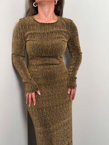Jeta Ari Vestido largo ajustado con adornos de strass para mujer - Dorado - Ver 3