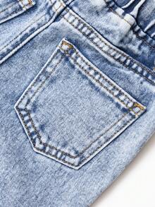 女婴牛仔裤，可爱款式，新品上市，四季皆宜，时尚简约百搭，适合多种风格，萌趣卡通印花，休闲复古中度水洗蓝色，可爱幼儿牛仔裤 - 藍色 - 查看 7