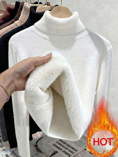 Franclia Fashionable All-Match High Neck Thick Seamless Fitted Long Sleeve Knit Sweater, Versatile For Autumn/Winter