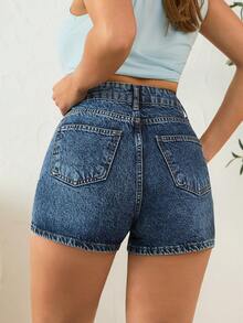 EURMUSE Women's High Rise Casual Washed Denim Shorts With Pockets - Blue - View 2