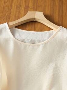 Franclia Elegant Round Neck, Casual And Versatile, Irregularly Tied Hem, Apricot Short-Sleeved Women's Blouse, Summer Top, Women's Beach Wear, Women's Holiday Wear, Women's Casual Top, Apricot Top.Fashionable Casual Commuter Wear, Business Office Wear, Versatile And Stylish Everyday Casual Wear, Urban Teacher's Professional Attire - Apricot - View 3