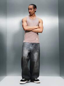 PLAYBOY X SUMWON Essential Washed Sleeveless Tank Top With Back Spine Print Crew Neck Regular Fit Casual Summer Comfort Ribbed Texture - Brown - View 2