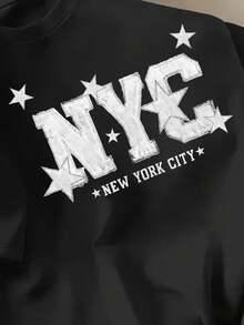 Manfinity Dauomo Camiseta de manga corta casual con estampado de NYC para hombre, talla estándar - Negro - Ver 5