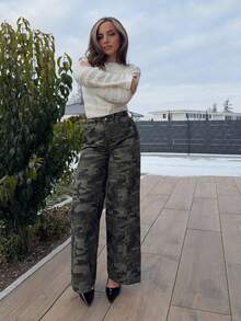 Jeta Ari Camouflage Casual Straight-Leg Women's Jeans - Blue - View 1