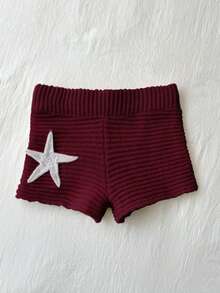 Elamini Starfish Textured Knit Pink Shorts - Burgundy - View 3