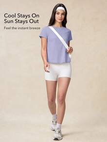 OutZeal Áo thun thể thao nữ tập luyện thể dục mùa hè, thoáng mát, chống tia UV, thiết kế xếp ly chéo phía sau. - Màu tím - Xem 2