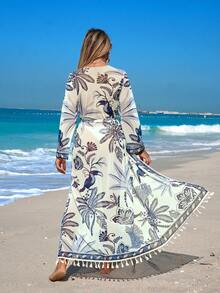 Swim Vcay 2026新款女士印花网纱长滩优雅休闲和服罩衫 - 彩色 - 查看 4