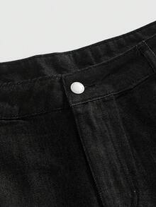 Street Life Men's Ukiyo-E Embroidery Pocket Loose Casual Denim Shorts - Black - View 3
