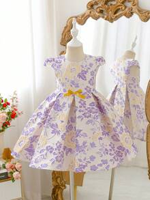 SHEIN Glamorique Kids 女童优雅提花公主裙，适合节日、派对、聚会、夏季穿着 - 淡紫色 - 查看 9