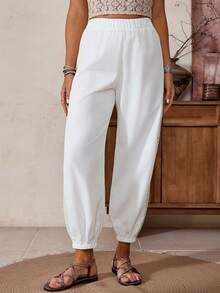 LanaWest Western Style Lace Patchwork Hollow Out Ankle-Tied Versatile Women's Pants, Spring/Summer - White - View 4