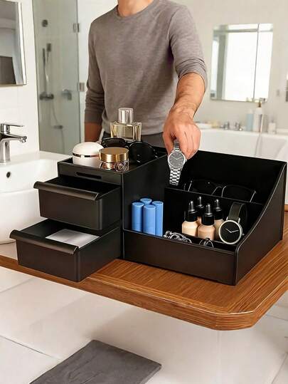 1 pieza Caja de almacenamiento de cosméticos para cajón, organizador de plástico para tocador de dormitorio, ideal para guardar productos de cuidado de la piel, maquillaje y artículos de uso diario.