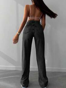 Tall High Waist Raw Hem Wideleg Jean - Dark Grey - View 2