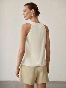 MOTF PREMIUM WOMEN'S APRICOT SLEEVELESS CRISS-CROSS HALTER NECK ELEGANT TOP - Apricot - View 3