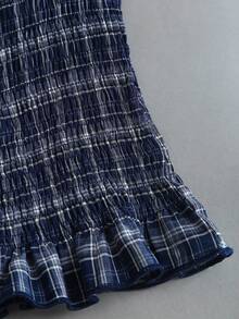 Sweetra French Sweet Lace Patchwork Square Collar Design Cuff Lace Playful Fashionable Elegant Collegiate Style Waist Cinching Slimming Minimalist Sexy Style Women Shirt - Blue and White - View 4