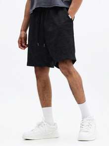 SUMWON Drawstring Waffle Knit Relaxed Fit Casual Summer Lounge Shorts With Side Pockets And Ribbed Waistband - Black - View 3