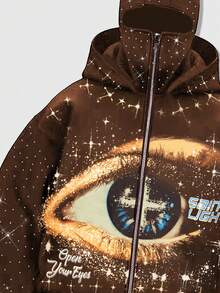 ROMWE MEN Street Life Áo khoác nỉ nam phong cách đường phố Punk in họa tiết đính đá lấp lánh, thu/đông - Cà phê nâu - Xem 3