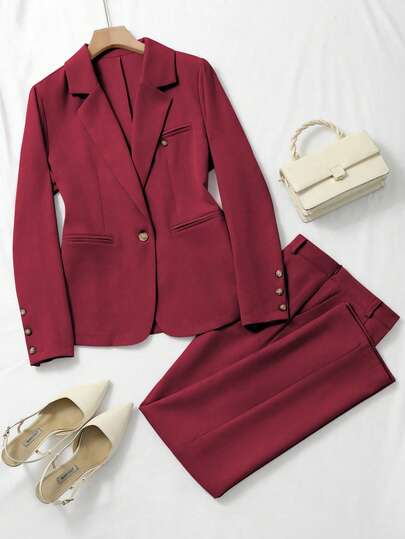 Franclia 纯色翻领长袖简约设计西装套装