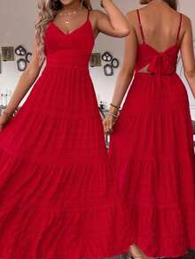Rafferiza Petite Abito vintage in stile campagnolo con fiocco e patchwork a strati, adatto per compleanni, matrimoni e ospiti - Rosso - Visualizzare 1