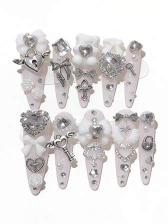 Anime 10pcs Y2K Cute Heart, Star, Bow, Wing Nail Art Stickers With Tape