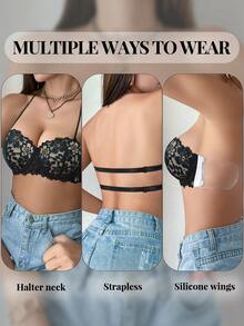 1pc Lace Backless Wireless Bra For Small Bust, Lift & Enhance, Strapless Invisible Adhesive Bra - Multicolor - View 3