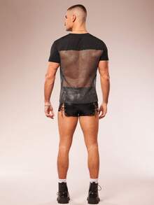 FeverCity 男士夏季时尚网眼拼接短袖T恤 - 黑色 - 查看 6