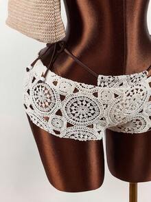 Amplova 3pcs Women's Knitted Textured Bohemian Style Sexy & Cute Vacation Outfit Set - Apricot - View 6